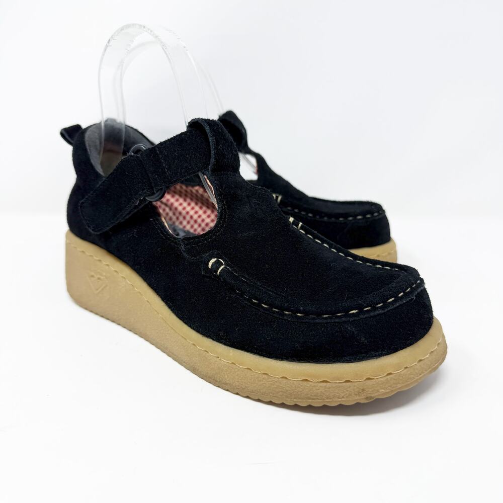Vintage Y2K Roxy	Black Suede Mary Jane Chukka Boots Women's 6 Adjustable Straps